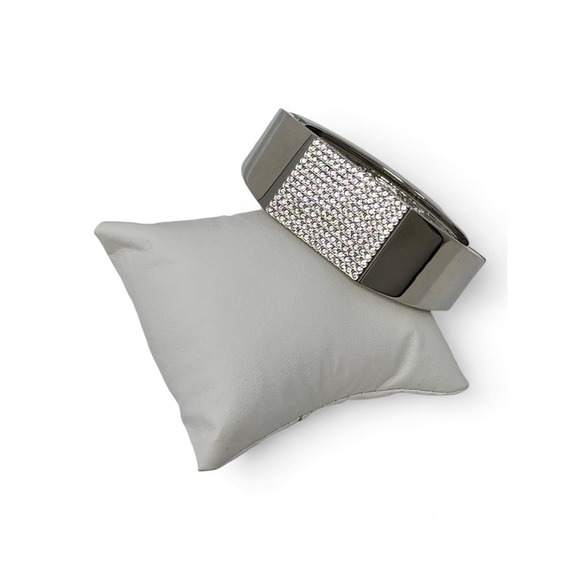 Lia Sophia Dynasty Cuff Bracelet - Magnetic Closure - Silver Tone & Cut Crystals - Picture 2 of 7